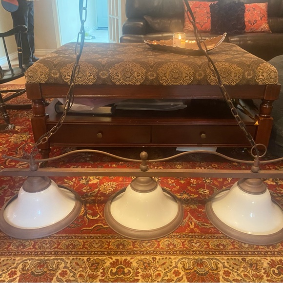 Island Billiard 3 light bronze pendant liberty bell alabaster shade kitchen pool - Picture 14 of 16